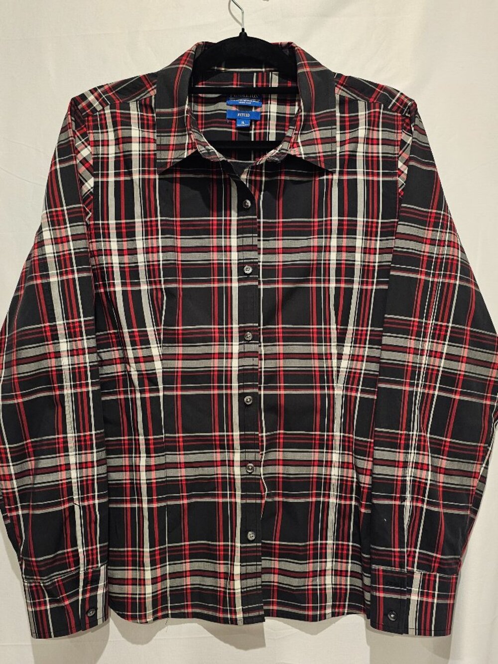 Pendleton Button Shirt Women's XL Fitted Black Red Tartan Plaid Cotton